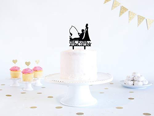 Mr and Mrs wedding cake topper,fishing couple in boat,wedding decorati –  DokkiDesign