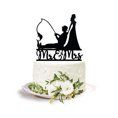 Fishing Wedding Cake Topper | Mr. & Mrs. Wedding Cake Topper | Silhouette  Fishing Theme